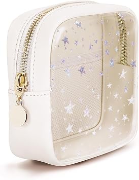 Clear Makeup Bag for Purse, Mini Cosmetic Pouch with Glitter Star Pattern