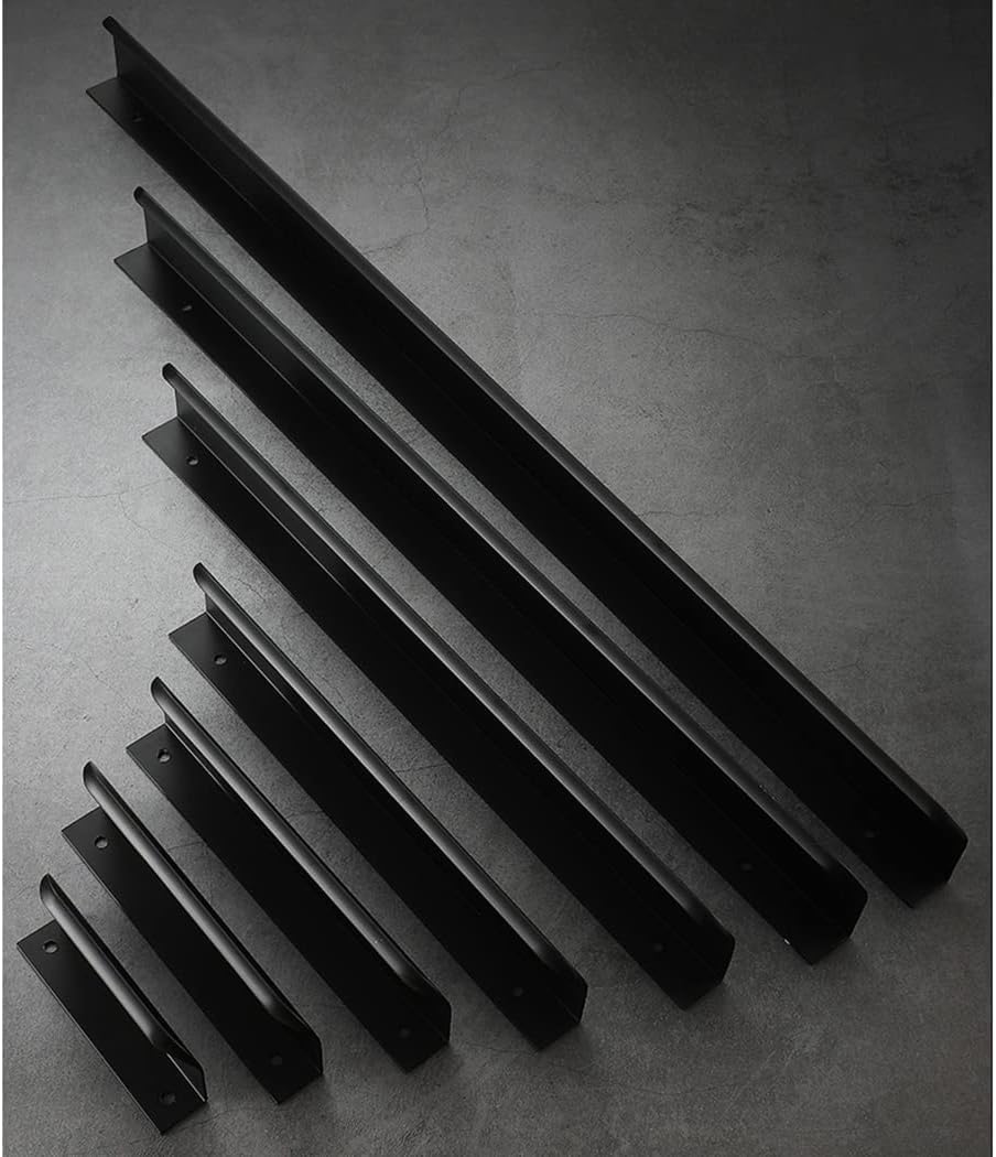 Ukryte klamki do drzwi, Uchwyty meblowe ze stopu aluminium, ukryte uchwyty do szaf, szuflad, czarne, 2 sztuki(Overall length 600mm)