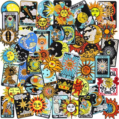 Tigeen 48 peças de remendos de ferro de chenille, remendos de ferro no joelho, kit de remendos de reparo fofos bordados costurados, aplique faça você mesmo, acessório para mochila, roupas, calças,