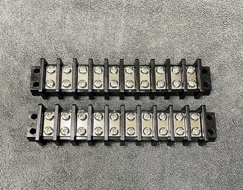 Pack of 2 UL Recognized Marine Terminal Block 10 Gang 600V 30A 22-10 AWG 14mm Pitch w Nickle Plated Brass Contact and Stainless Steel Screw