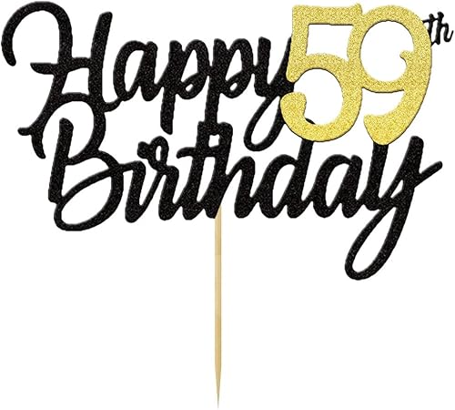 Decoración para tartas de cumpleaños 59 años con purpurina para 59 aniversario, decoración de cumpleaños de 59 años, decoraciones doradas para