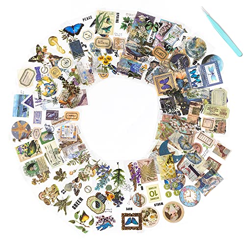 Alideco Waterpoof Scrapbook Stickers Book Sets Vintage Butterfly Aesthetic Adults Scrapbooking Supplies Stickers For Journaling Tweezer 20Sheets/200Pcs #TOP2