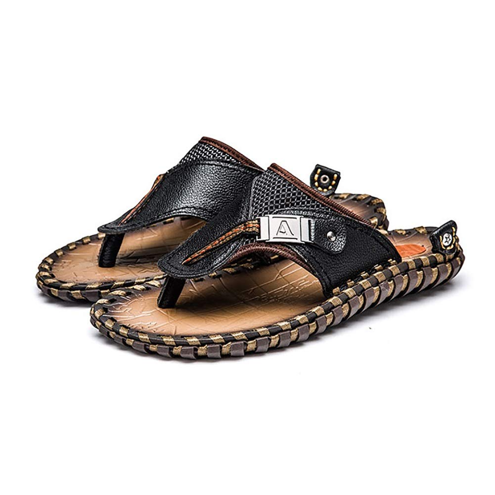 G&F Klapki letnie buty plażowe ze skóry bydlęcej wygodne gumowe miękkie dno wypoczynek (kolor: czarny, rozmiar: 40)