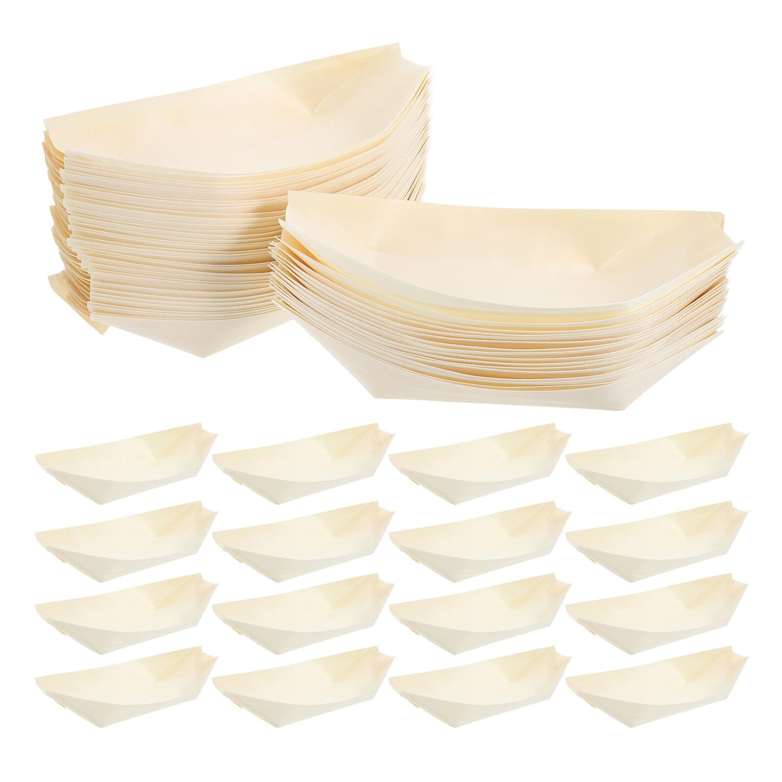 Assiettes jetables barquettes en bois pour service traiteur et amuse-gueules