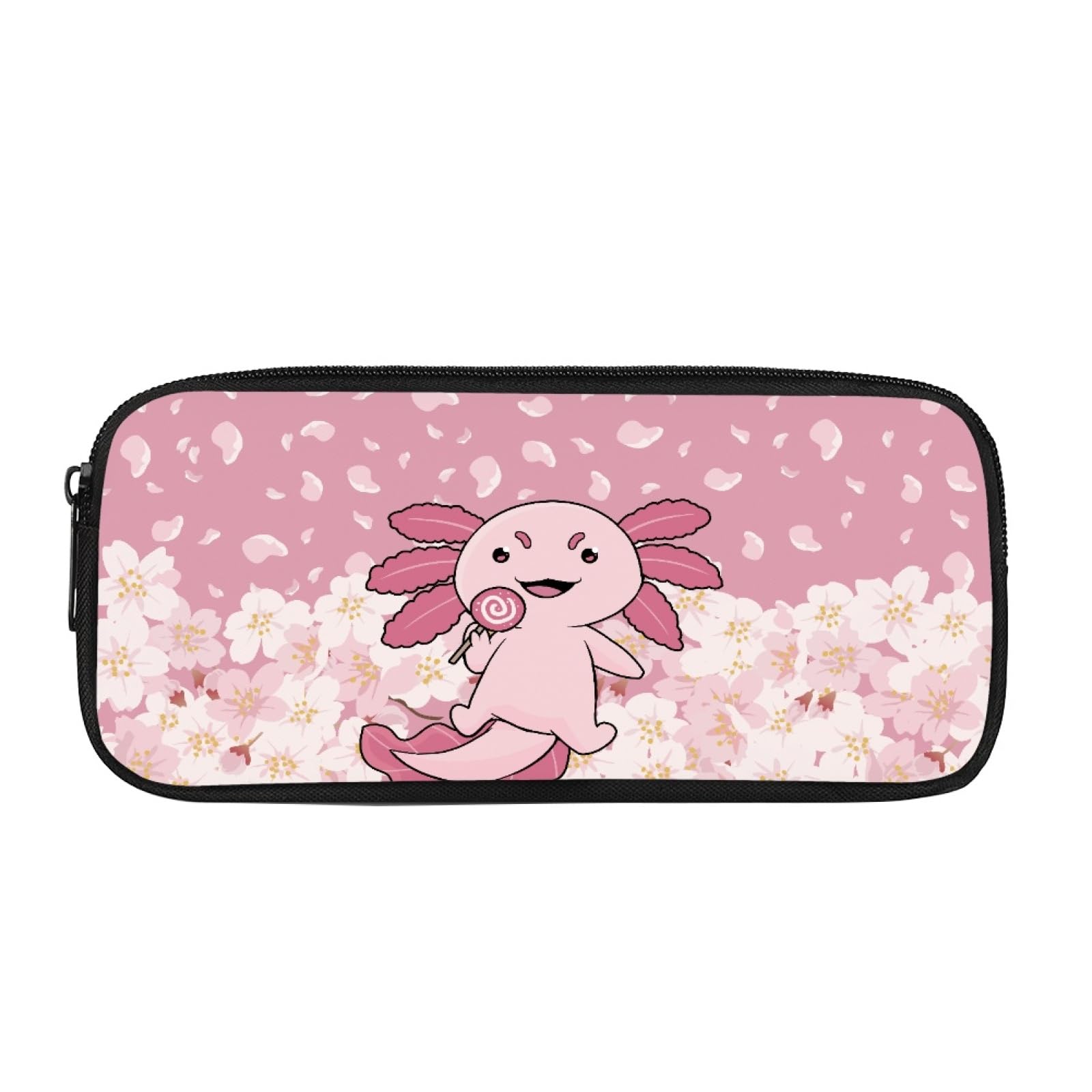 Coloranimal Cherry Blossoms Axolotl Pencil Case for Girls Kids Pencil Bag Cute Pen Pouch Bag Portable Pencil Case Pouch with Zipper for Back to School — image 1