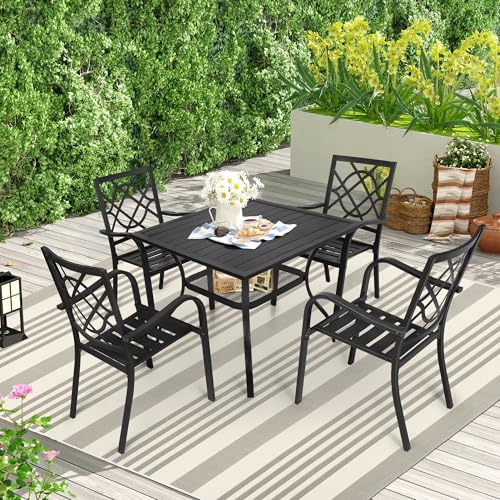 Incbruce 5 Piece Outdoor Dining Set, Wrought Iron Patio Dining Set with 4 Chairs and 1 Square Table (1.57" Umbrella Hole) for Garden, Backyard