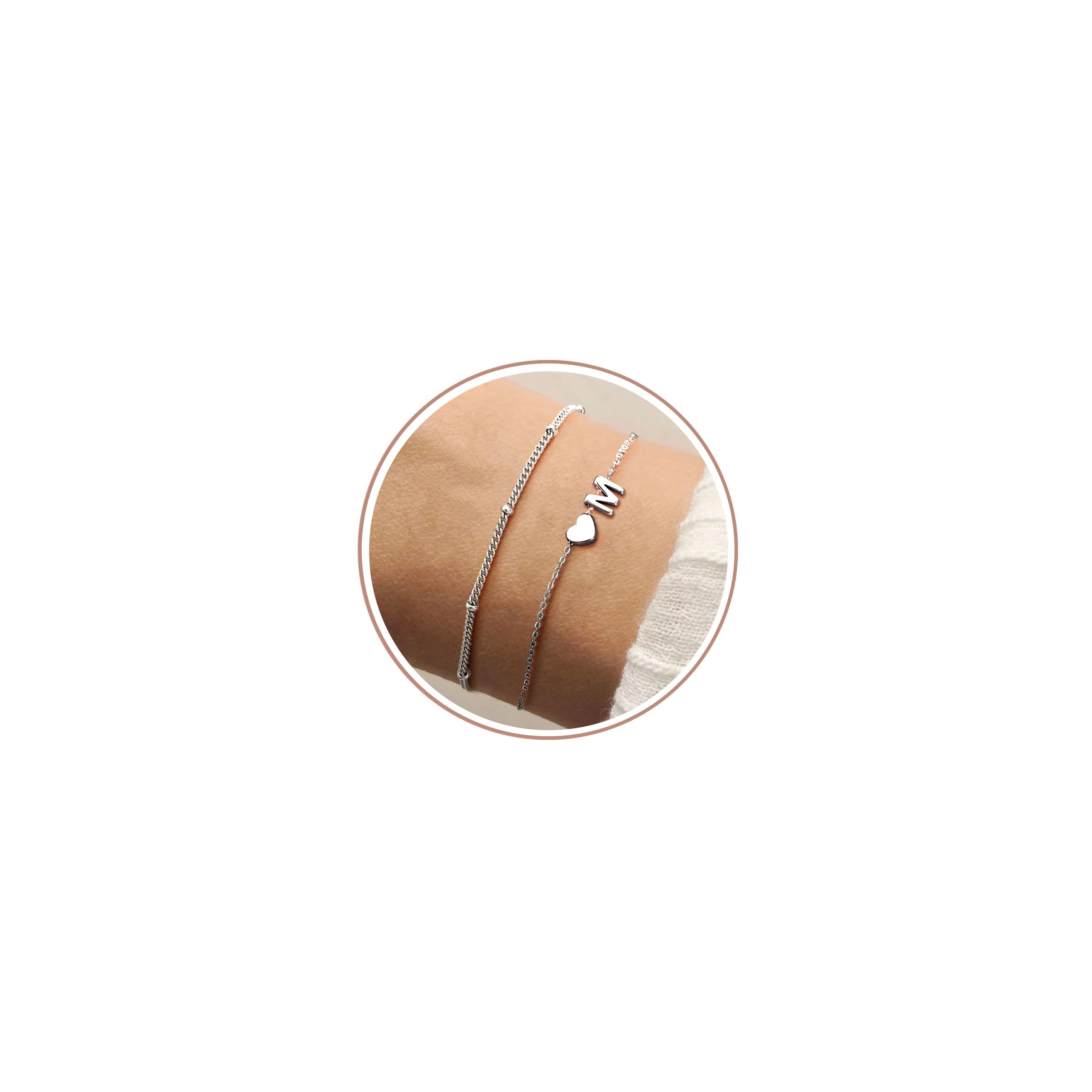 CASSIECA Pulsera Inicial Pulsera de Plata/Oro para Mujer Pulsera de Acero Inoxidable Corazón Pulsera Personalizada con Dijes de Letras Joyas para Mujer Regalos de Confirmación para Nniñas ClimeCo Certified