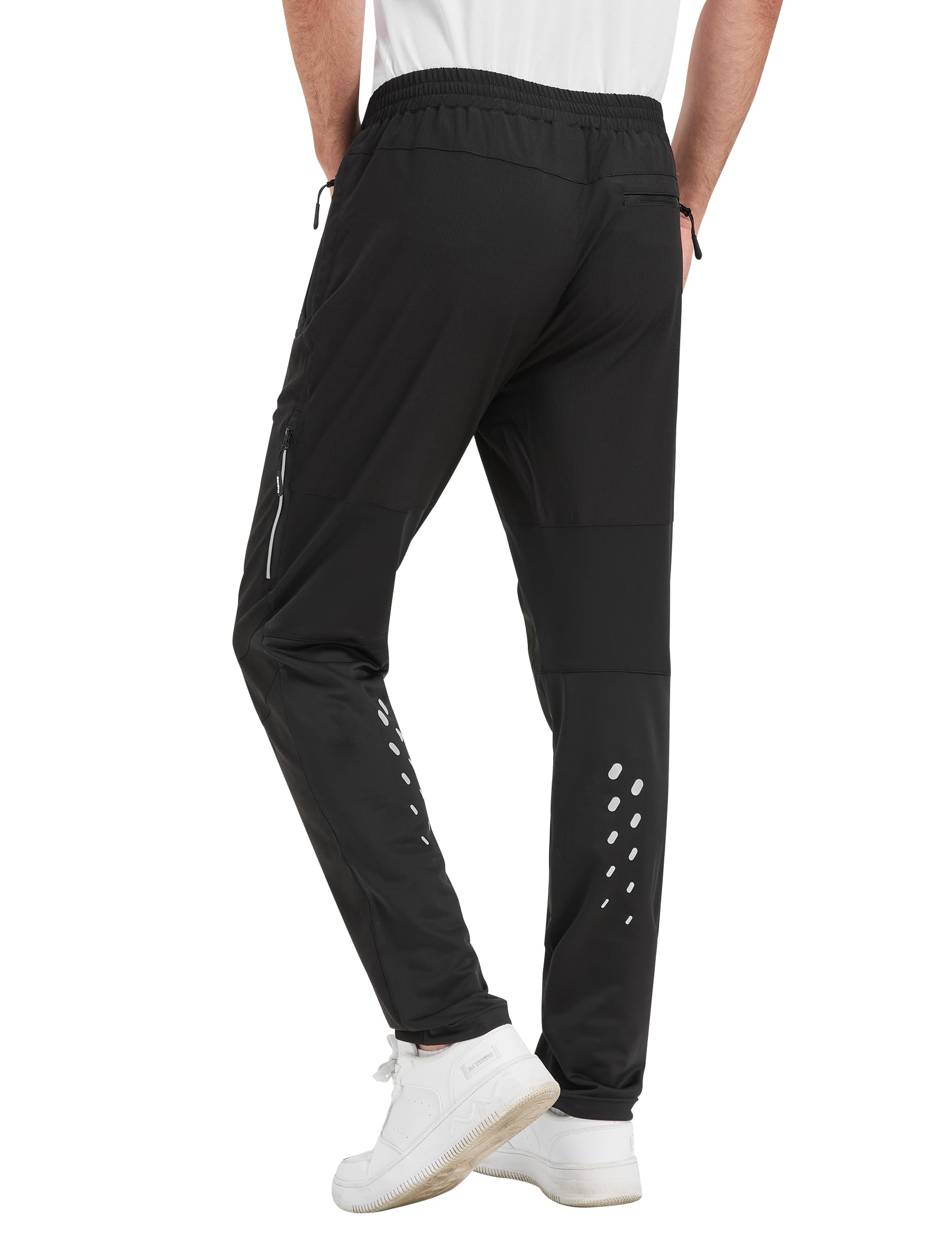 INBIKE LP702 Fietsbroek voor heren, lang, met zakken met ritssluiting, reflecterende sneldrogende ademende sportbroek, MTB, racefiets, jogging, zwart-2, L