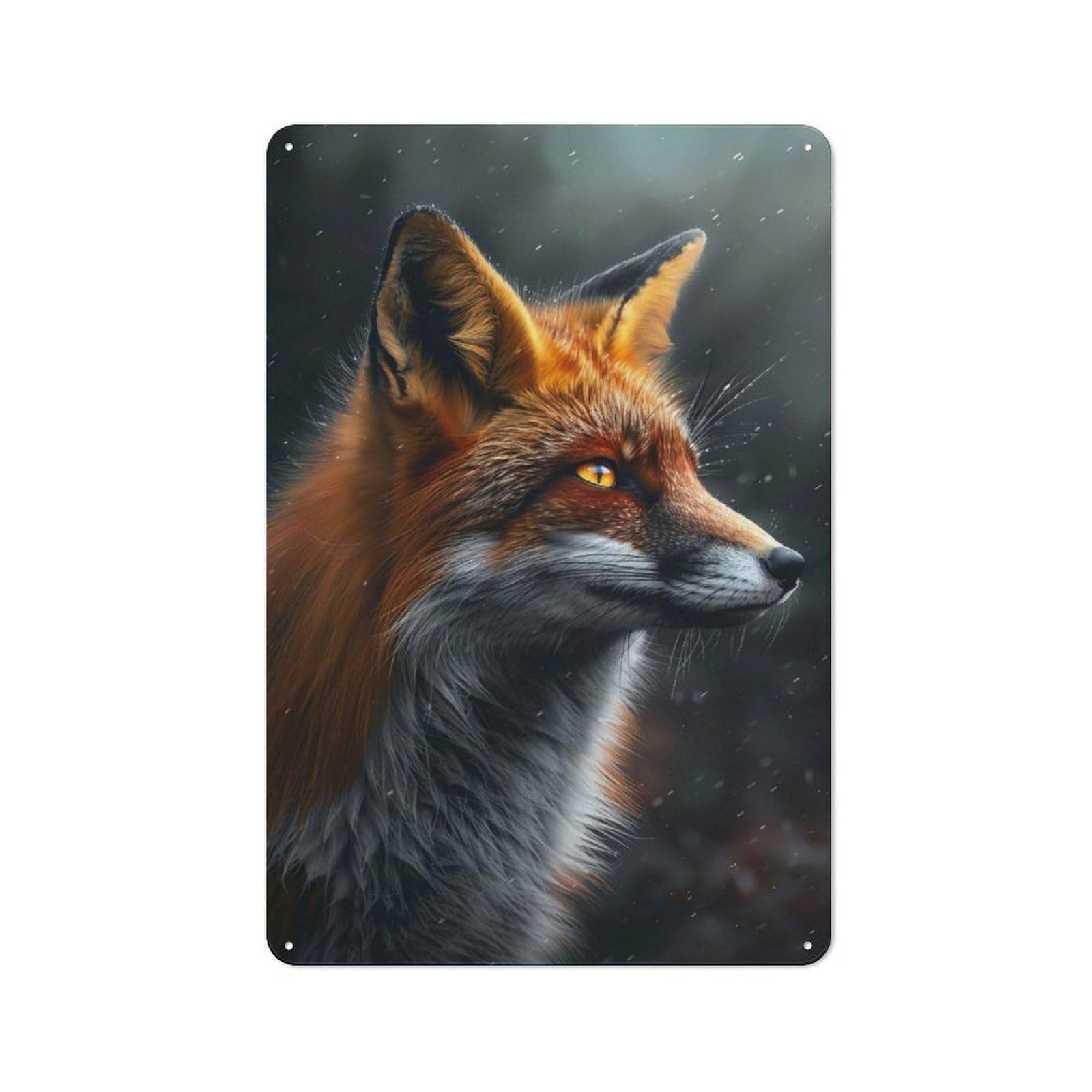 Junmoney Fox With Yellow Eyes Retro Metal Plaque 30X20cm For Lounge Or Reading Corner, Winter Wall Decor For Reading Corner Decorators