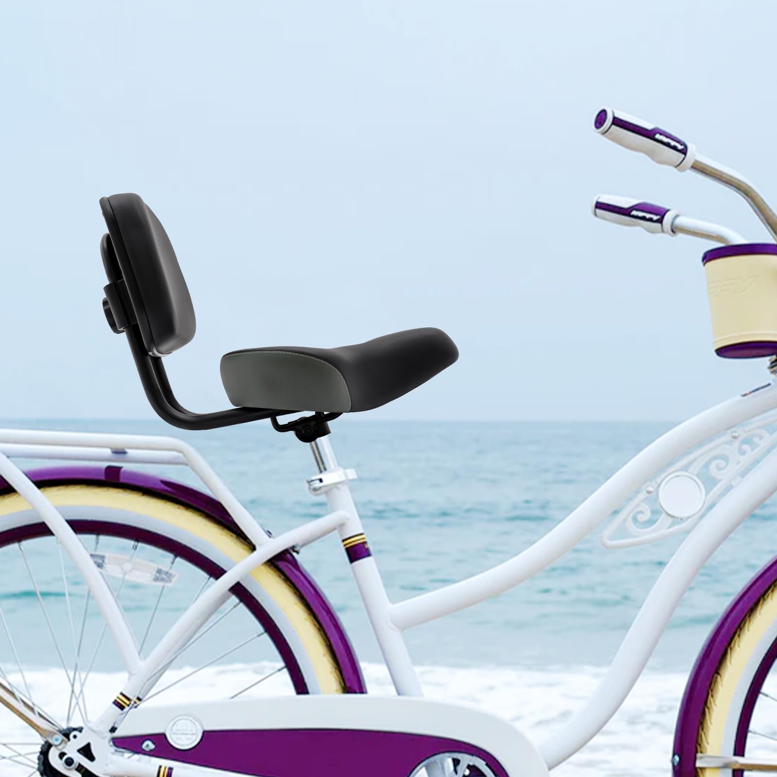 Sillín de bicicleta con respaldo, asiento ergonómico de triciclo ajustable, cómodo asiento de bicicleta para adultos y mayores, ancho 33 cm, cojín con ventilación, hasta 100 kg, color negro y gris