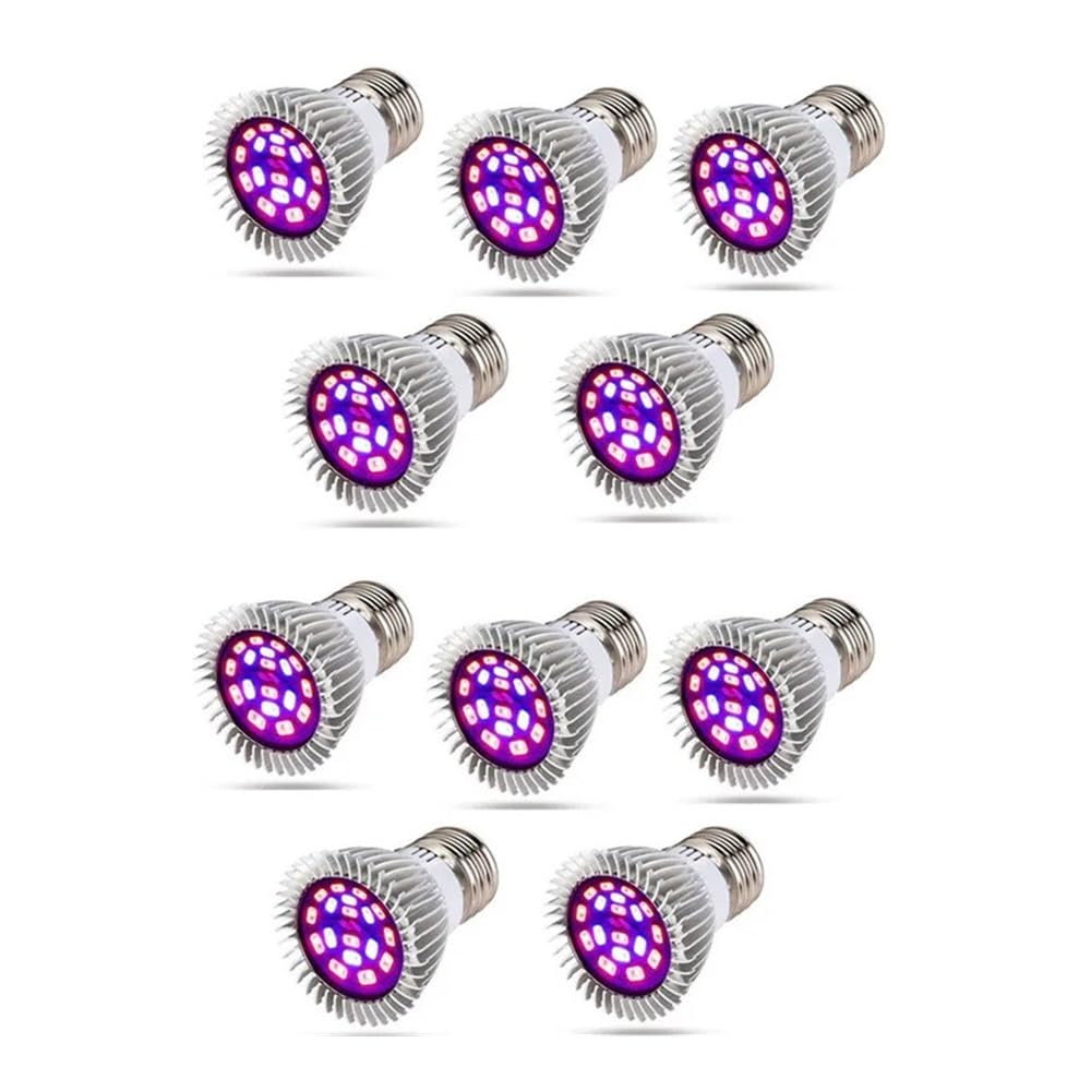 HongHeFu, Paquete de 10, luz LED de cultivo de espectro completo CA 85 V-265 V 3 W/5 W E27, bombilla LED de cultivo for plantas y flores hidropónicas de interior(E27 3W)