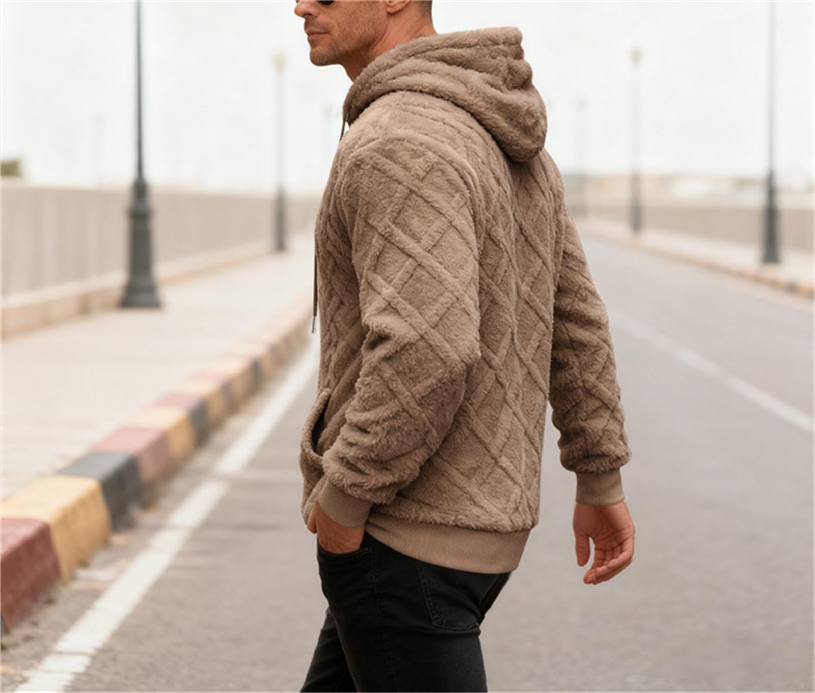 Męska bluza z kapturem Sherpa, bluzy ze sznurkiem, z długim rękawem, klasyczna odzież wierzchnia, polar, miękkie, zimowe bluzy z kapturem na pulower