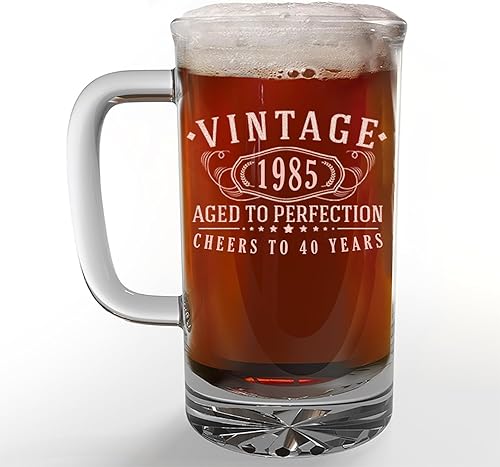 Taza de cerveza de vidrio grabada de 16 onzas vintage de 1984  Regalos de feliz cumpleaños 40 para hombres y mujeres, decoración de decoración para