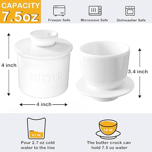 Miniatura 4 de Mantequillera de porcelana para mostrador, plato de mantequilla de 7.5 onzas con tapa, color blanco