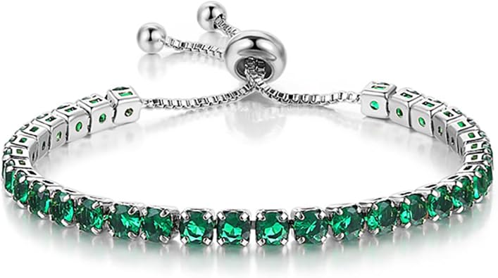 Tennis Bracelets, Tennis Bracelets for Women Silver/Rose Glod/Green | Made of 14K white gold, green cubic zircon, adjustable specifications, Valentines Day gifts, classic tennis design, sturdy