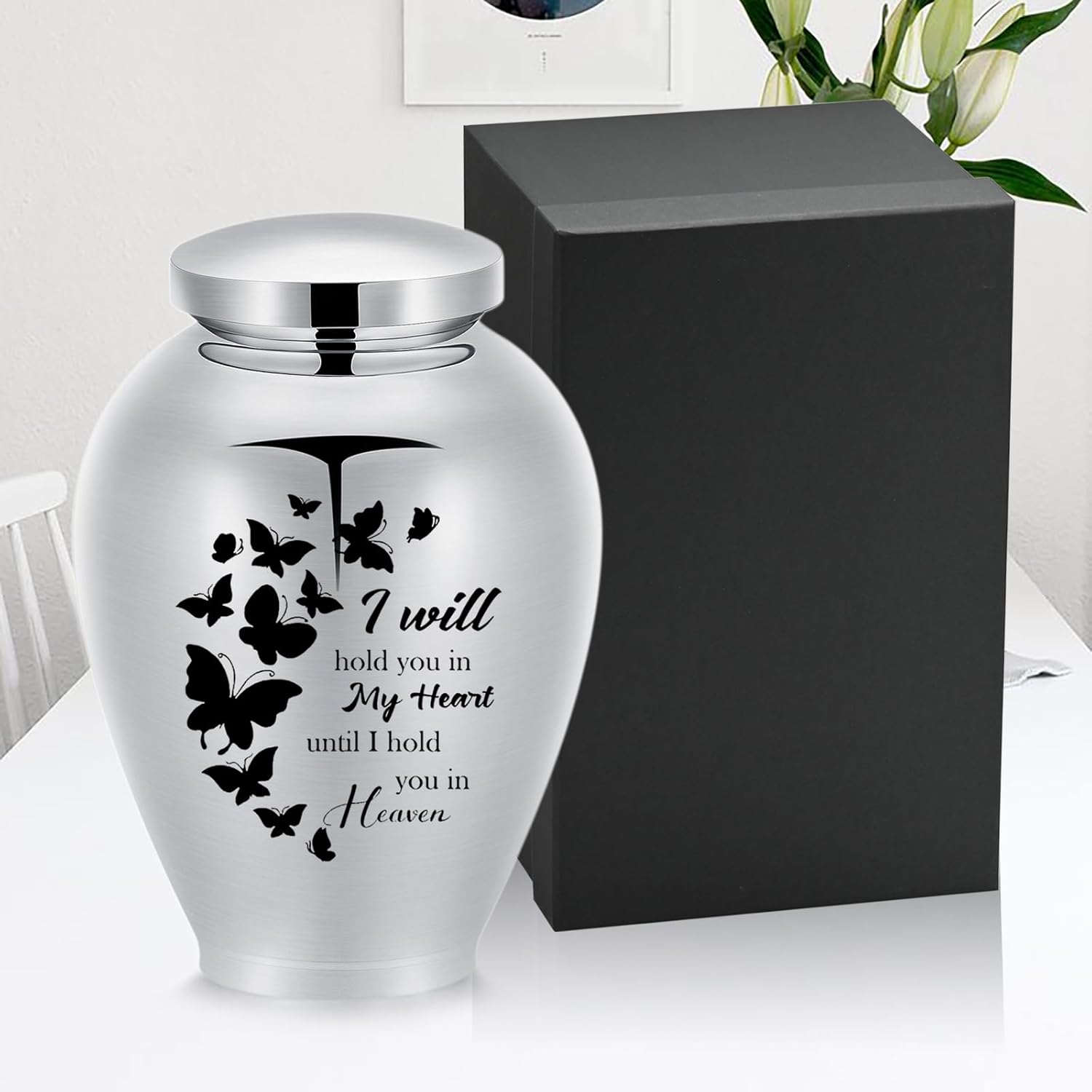 Large Urn for Human Ashes Stainless Steel Memorial Cremation Butterfly Urn for Ashes for Women Men Keepsake Urns for Pet Ash Memorial Decorative Cremation Urns (Steel-Butterfly-w, 8.26 * 5.63)
