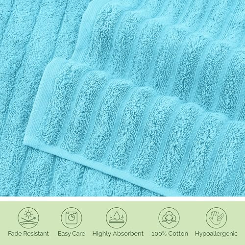 Image of Elegant Comfort 100% Turkish Cotton Corduroy Ribbed Luxury Washcloths 6 Pack Soft 13 x 13 Inch - Higly Absorbent, Durable, Quick Dry, Spa Premium Hotel Quality for Bathroom or Travel, Aqua