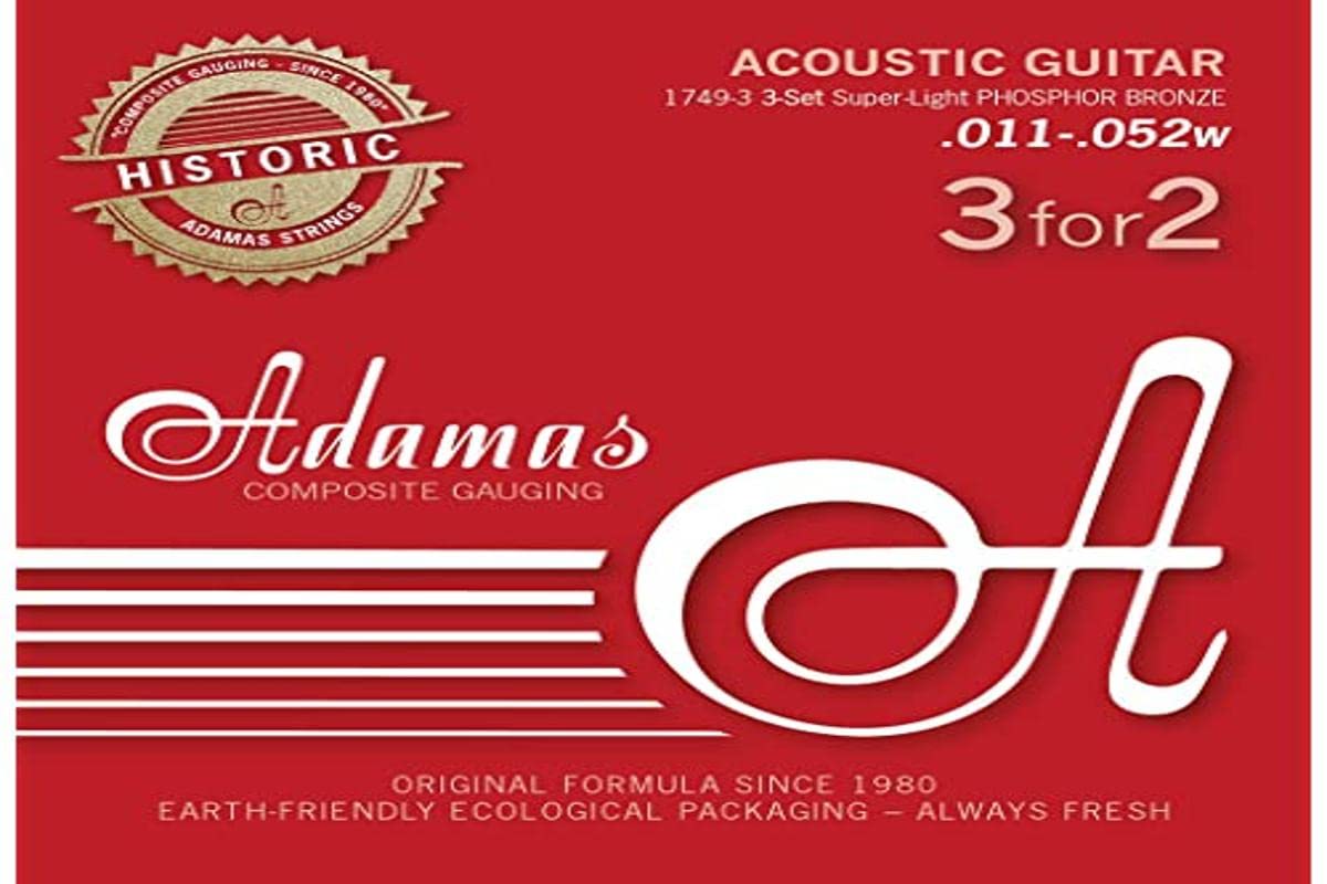 Adamas Strings for Acoustic Guitar Phosphor Bronze Historic Reissue Set of 3 Super-Light .011 1749-3