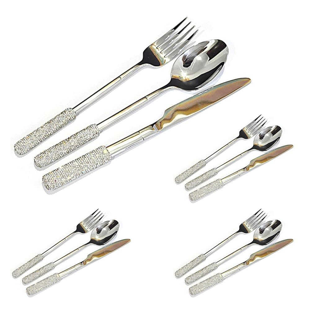 GLETSF Silverware Flatware Cutlery Set, 6/24/36/48/60/72 Pieces Stainless Steel Cutlery, Forks and Spoons Mirror Blue Steak Cutlery Six-Piece Set.Silver-1Set6Pcs,Rainbow-8Set48Pcs