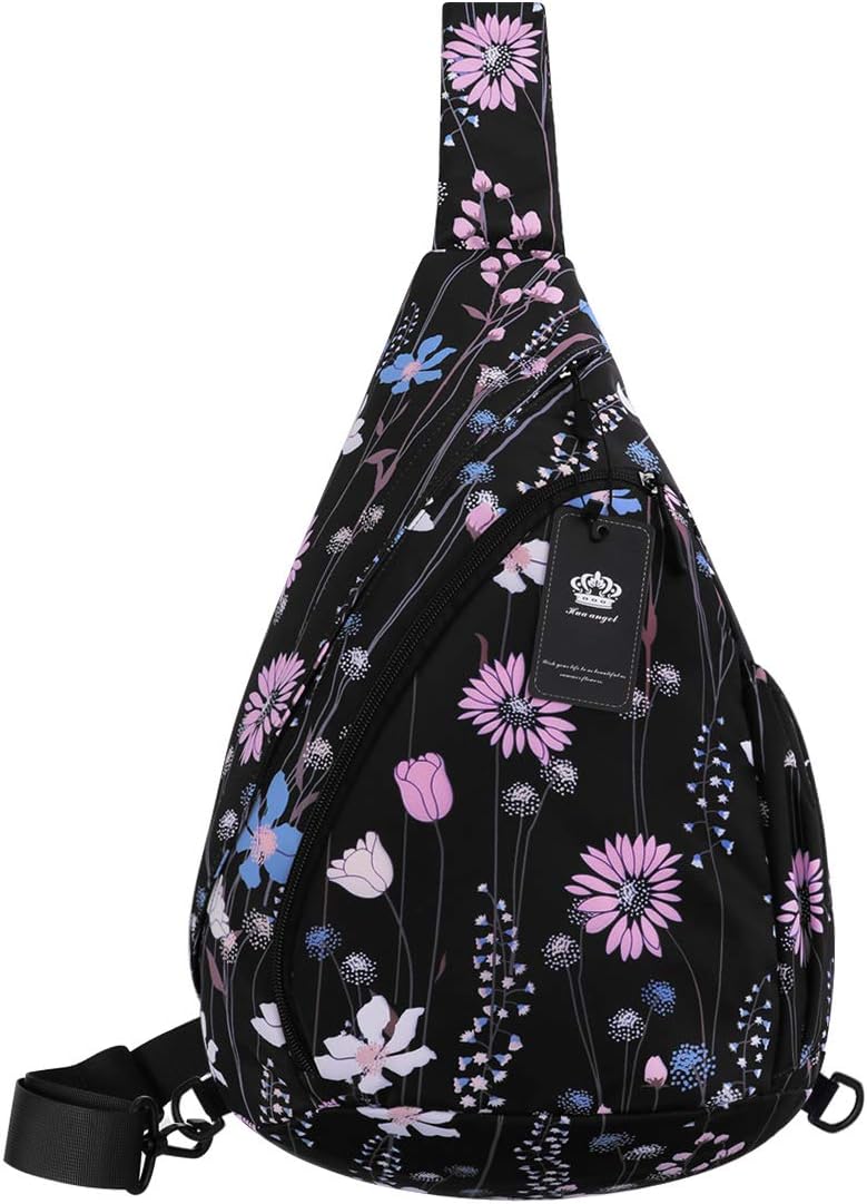 hua angel crossbody sling bag for men & women lightweight waterproof chest shoulder bag for travel hiking & everyday use pink blue flower one_size