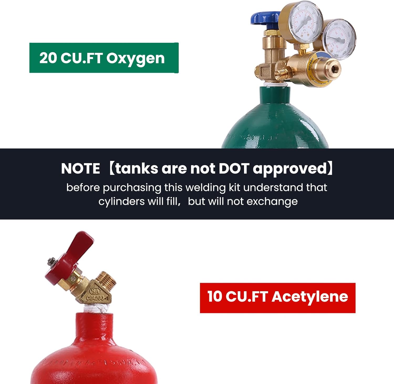 Oxy Acetylene Torch Kit, Torch Set with Cutting Torches, Oxygen Acetylene Cutting Brazing Welding Torch Kit with Oxy Acetylene Tanks, Regulators & Hoses A