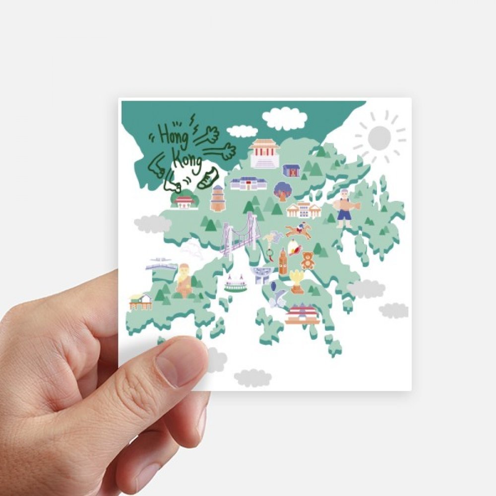 Stickers Square Chine de 10CM pour Valise et Mur Autocollants Hong Kong Carte 8Pcs