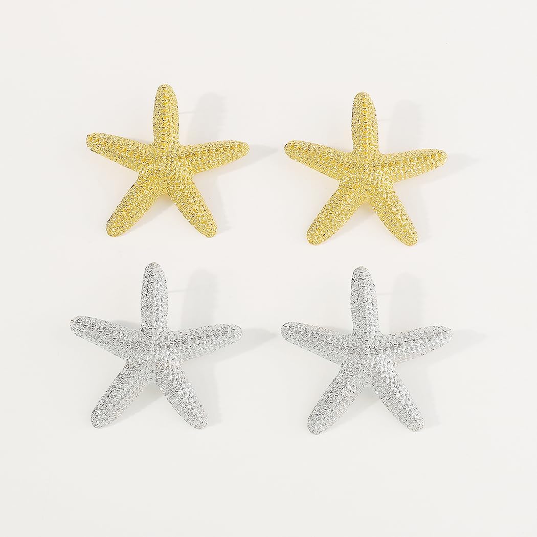 Summer Beach Large Starfish Earrings for Women Geometric Gold Star Earrings Hypoallergic Statement Earrings Gold/Silver Fashion Starfish Studs Summer Beach Ocean Jewelry Gift - Image 9