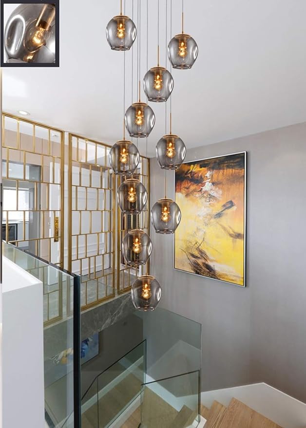 Mzhch lamp Glazen bol 40 x 200 cm voor de woonkamer, minimalistische kroonluchter moderne trap Villa duplex slaapkamer creatieve restaurant persoonlijkheid 10 lampen bollamp