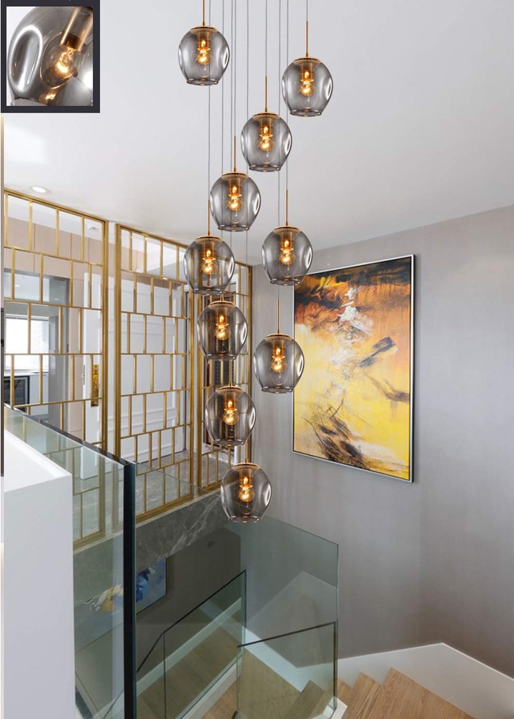 Lustre de luxe en cascade de verre pour grand salon et villa duplex