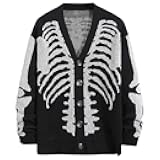 Women's Vintage Halloween Skeleton Cardigan Sweater Button Y2k Aesthetic Gothic Knit Outwear