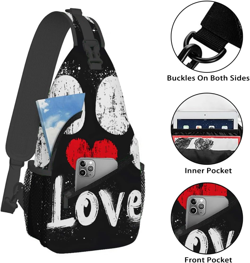 Small Animal Paw Print White Sling Bag for Women Men Lightweight Chest Bag Crossbody Daypack Anti Theft Shoulder Backpack with Adjustable Shoulder Strap for Outdoors Sports Hiking Travel