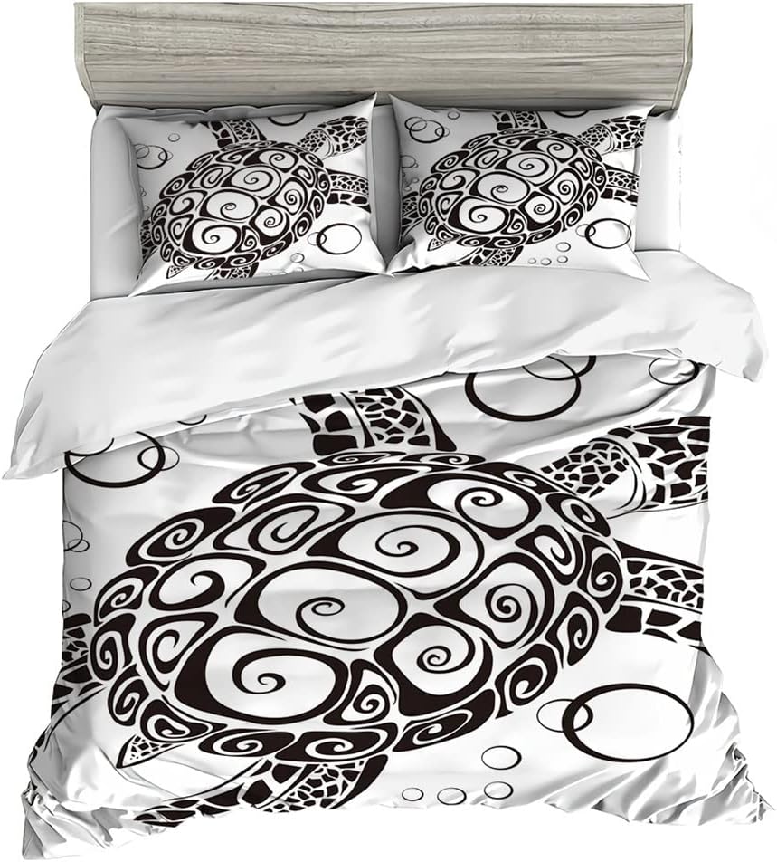HNHDDZ Bohemian Turtle Bed Linen Set, Black, Red, White, Blue Duvet