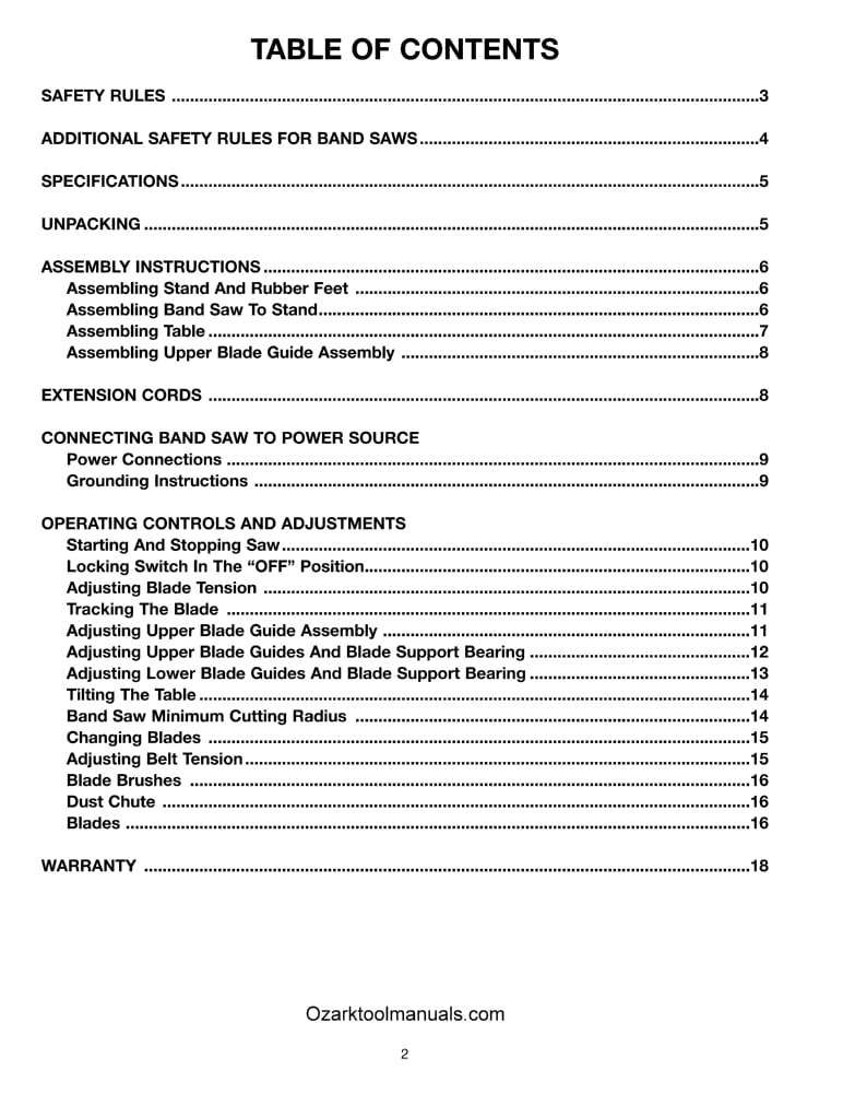 DELTA 12 Inch Band Saw 28-190 Instructions & Parts Manual