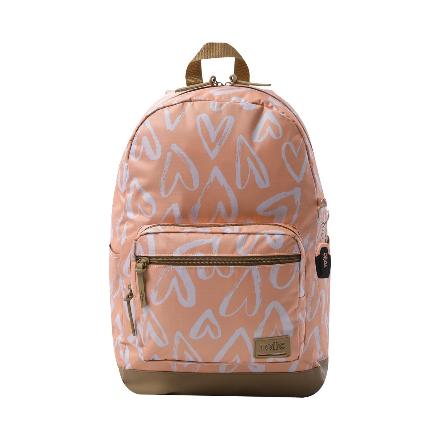 TOTTO - Mochila para Ordenador Portátil de 14 Pulgadas, Modelo Tocax, 2 Compartimentos, Bolsillo con Organizador y Porta Móvil, Bolsillo Botella, Espaldar Ergonómico, Estampado Pure Love Naranja