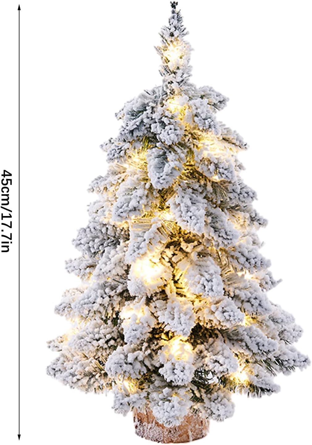 2 Pcs Prelit Tabletop Christmas Tree Snow Flocked Christmas Tree with Led Lights Wood Base Mini Xmas Pine Tree for Table Desk Home Christmas Decor
