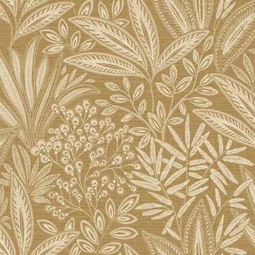 Sahara Leaf Ochre Yellow Wallpaper - Botanical Leaves Naturistic - Stylish Modern Luxury Textured Feature Wall
