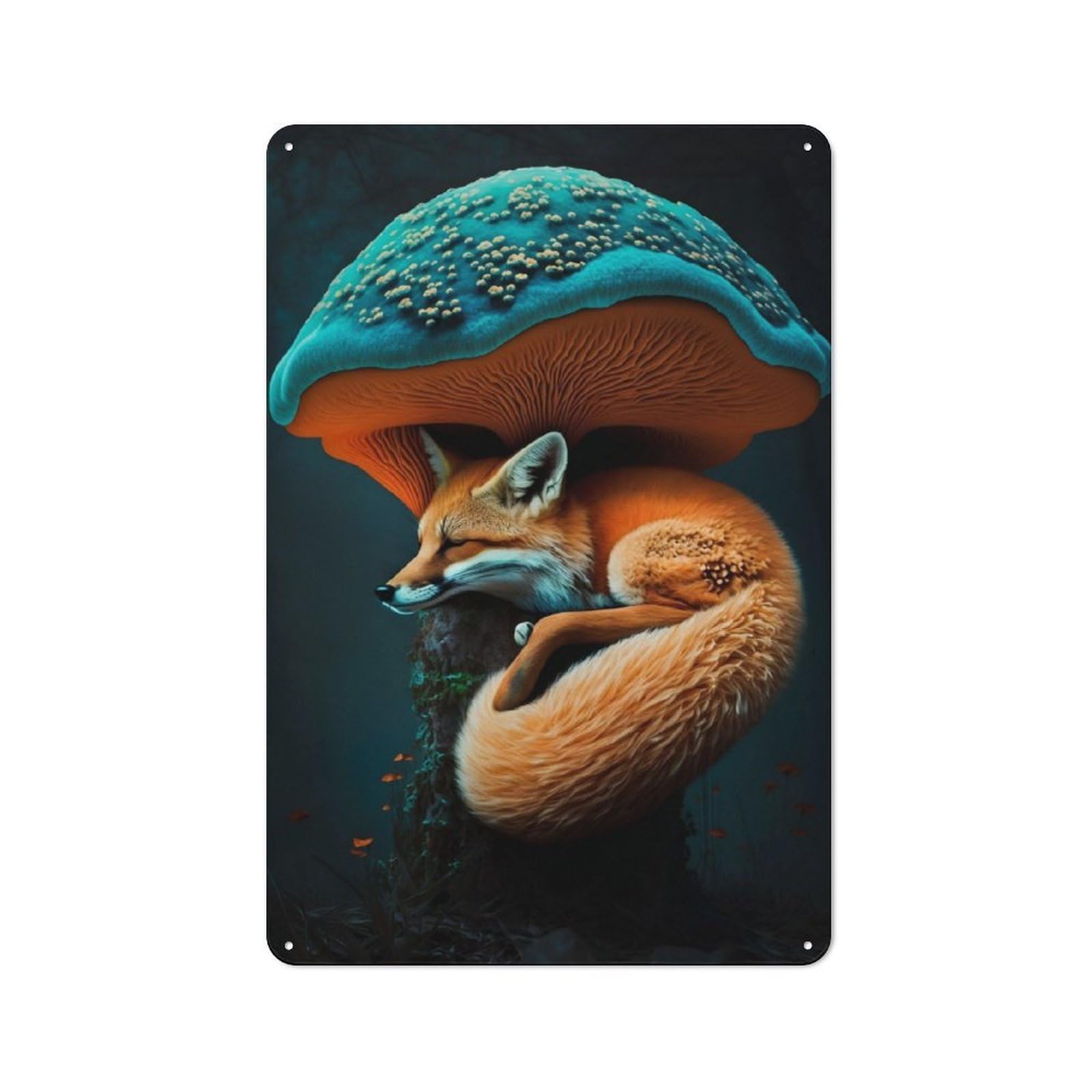 Junmoney Fox Sleeping Mushroom Garden Style Tin Sign 30X20cm Featuring Shed Wall Decor For Patio Bar, Workshop, Shed Or Kitchen