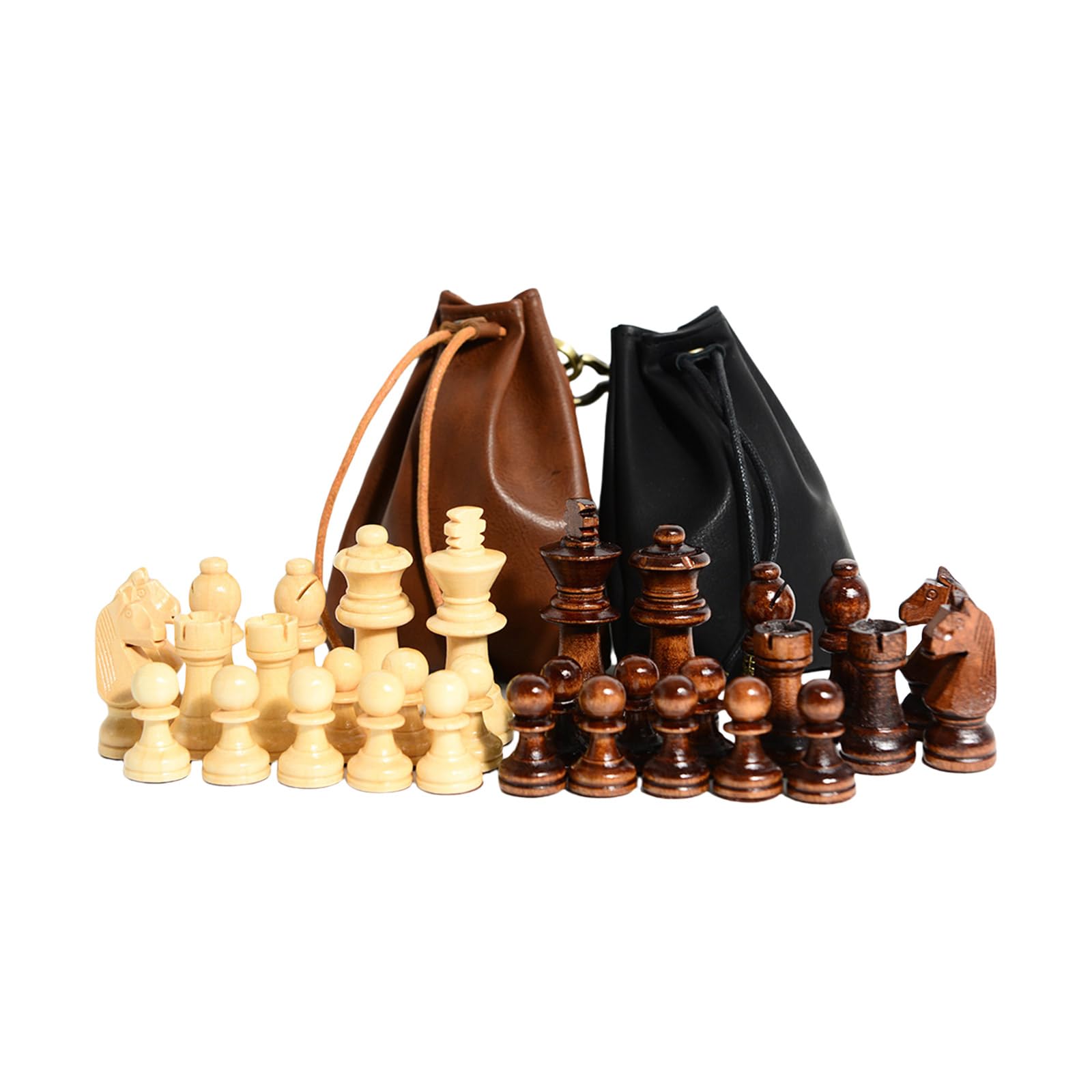 Internationale Schachfiguren aus Holz mit Tasche, handgeschnitztes Schachspiel, Spielfiguren, Schachbrettzubehör, 32 Stück