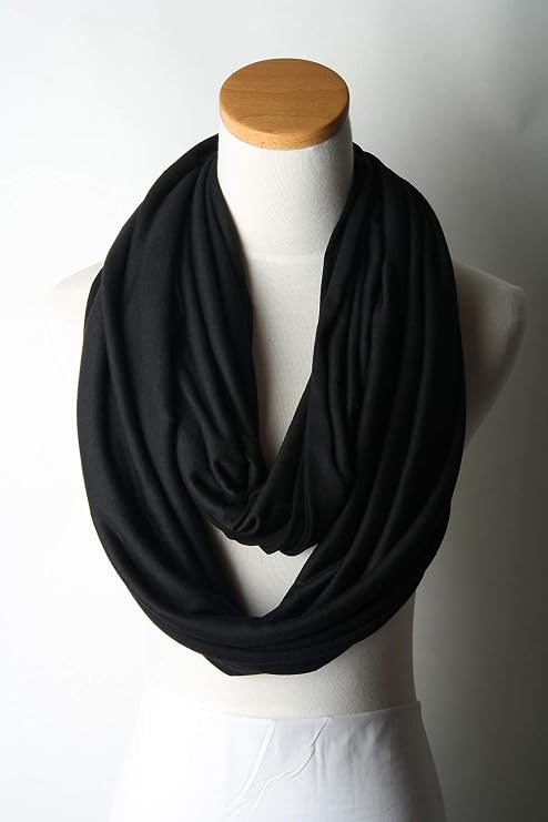 corciova Black Soft Girl Women Infinity Wrap Scarf Stretchy Jersey Knit Sleep Head Circle Scarf Continuous Loop Light Weight