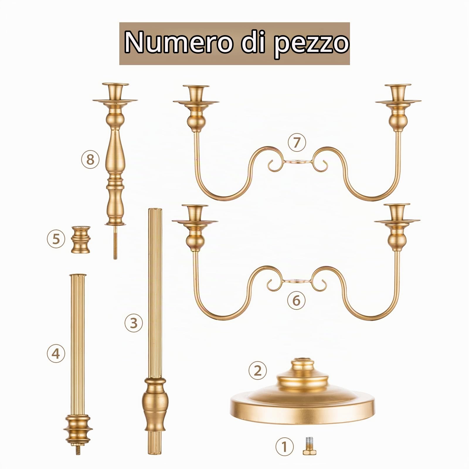 Sziqiqi Set di 2 Candeliere in Metallo, 124cm Candelabro a 5 Bracci Antico Portacandele Decorativo Centrotavola per Matrimoni Feste Eventi, Oro