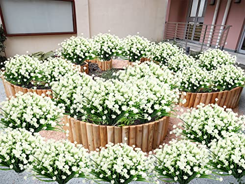 Lucky Snail 20 Bundles Artificial Flowers For Outdoors, Outdoor Fake Flowers For Decoration Uv Resistant Faux Plastic Plants Garden Porch Window Box Décor(White). #TOP2