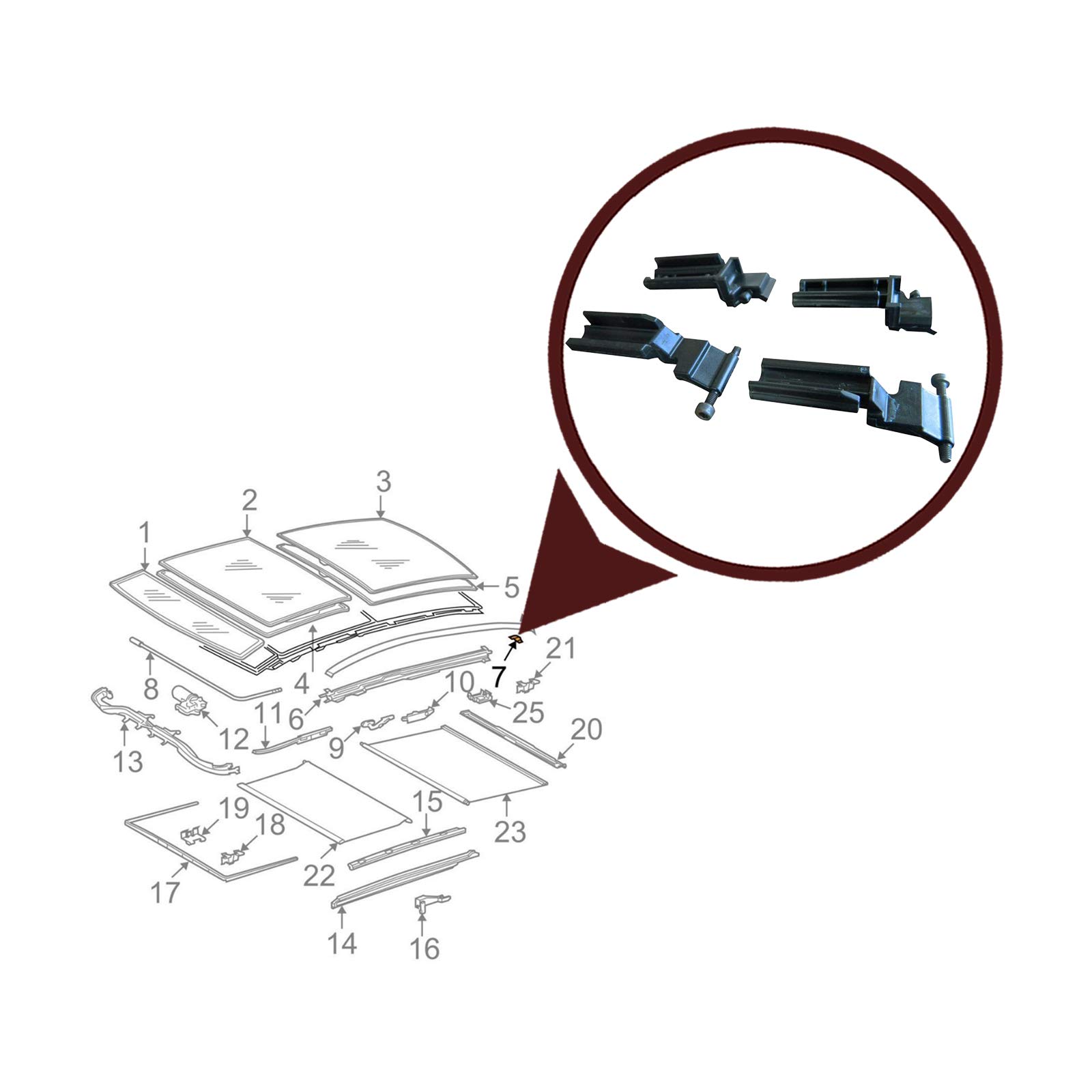 ESR501FBA Tettuccio apribile finestra Slider Blind Clips A2118950105, A2118950205 per M.e.r.c.e.d.e.s Classe C W203 Classe E W211