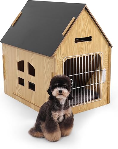 Miniatura 1 de Casa para perros de interior, para perros pequeños u otros animales pequeños como gatos y conejos, desmontable de madera, con rejillas de