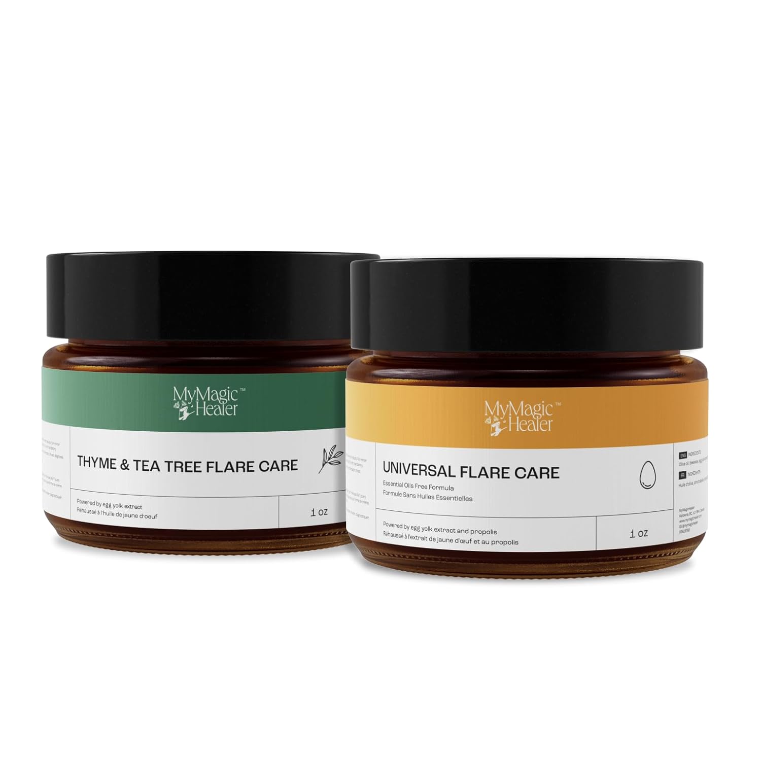 Complete Flare Care | Universal Essential Oil Free Flare & Thyme & Tea Tree Flare Care | Dual Relief for HS, Eczema, Diaper Rash, Impetigo, Cystic Acne, Ingrown hair | Drawing Salve (2 x 1oz)