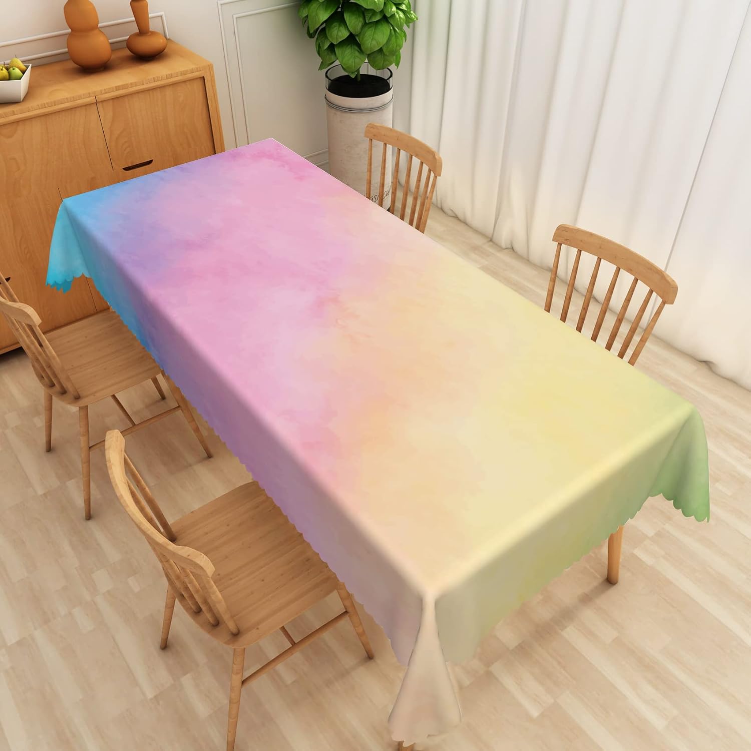 Dreamy Rainbow Tablecloth 54x86 Inch Colorful Pastel Rainbow Fabric Table Cloth Polyester Anti-Wrinkle Washable Rectangle Table Cover for Kids Birthday Party Kitchen Dining Room Decor
