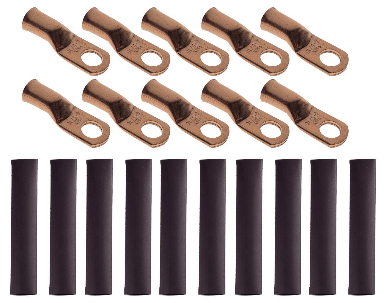 QualitechUL Listed 4 AWG 5/16" Ring Eye Copper Wire Lugs with Bonus Heat Shrink - 10PK
