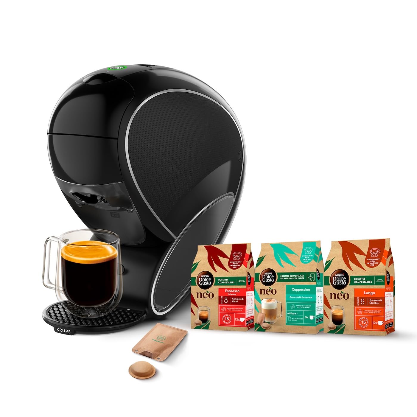 Nescafé Dolce Gusto NEO, machine à café connectée, dosettes compostables