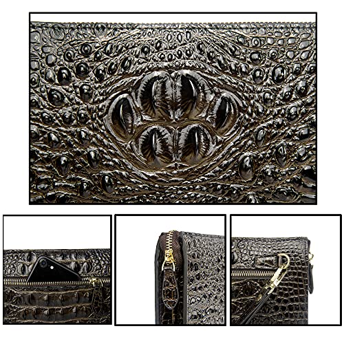 Men Clutch Bag Genuine Leather Purse Wristlet Handbag Envelope Bag Crocodile Embossed Personalized Zipper Wallets…3