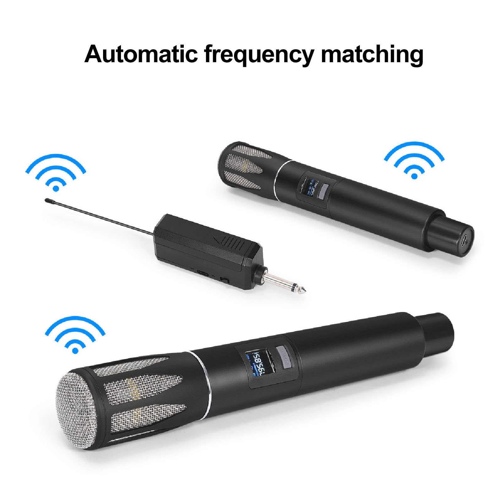 Mikrofon Bezprzewodowy, Metalowy Mikrofon Dynamiczny Podwójny Ręczny Bezprzewodowy Mikrofon UHF z Odbiornikiem do Urządzenia do Karaoke Przemówienie Weselne (BLACK)