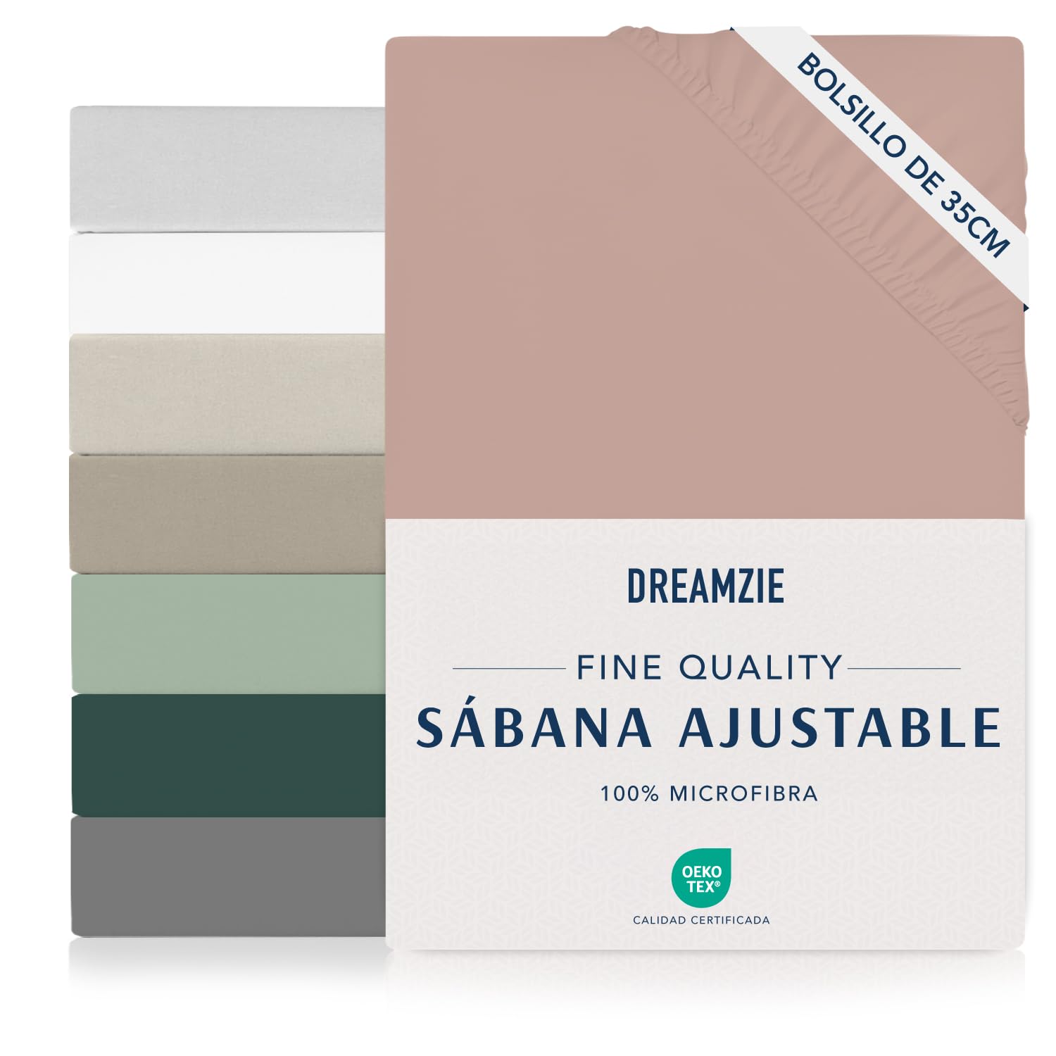 Dreamzie Sabanas 160 x 200 cm - Esquinas de 35 cm para Colchones Gruesos - 100% Microfibra, Rosa Claro, Certificada sin Productos Químicos (Oeko Tex), Sabanas Bajeras Completamente Elásticas
